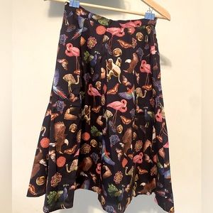 Frock shop high waisted midi skirt bird pattern